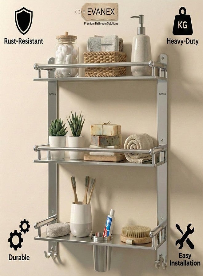 EVANEX 3-Layer Bathroom Racks and Shelves | 5 x 16 x 18 Inch Multipurpose Bathroom Organizer Shelf with Double Soap Dish & Toothbrush Holder | Wall Mounted Bathroom Accessories Set - Image 2